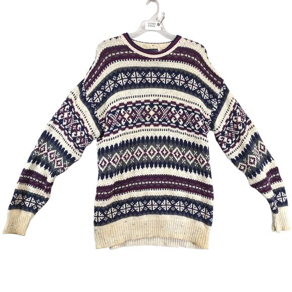 Vintage 80s 90s Nowell's Pullover Knit Fair Isle Sweater Men's M Made USA Cotton - Picture 1 of 10